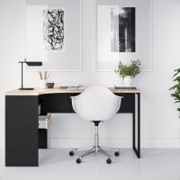 Black Wooden L Shaped Desk with Storage - Function Plus