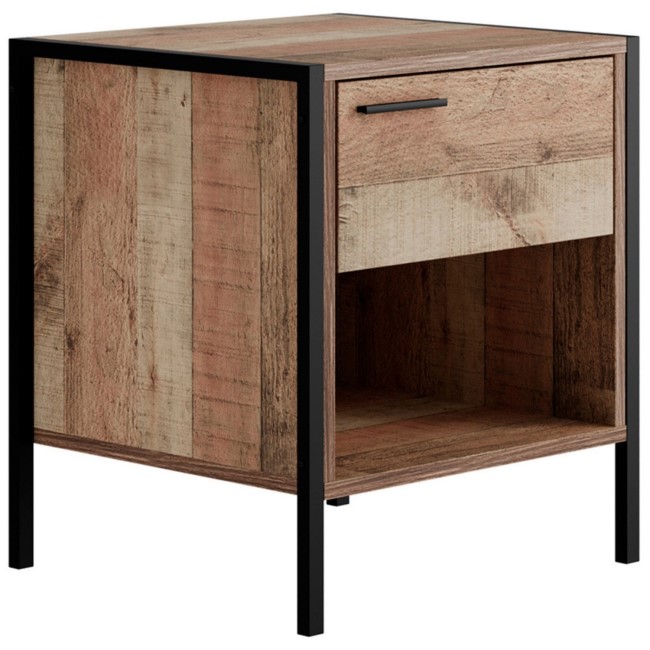 Rustic Oak Industrial Bedside Table with Drawer - Hoxton - LPD