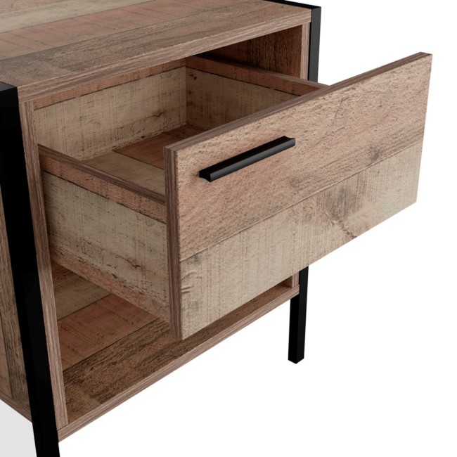 Rustic Oak Industrial Bedside Table with Drawer - Hoxton - LPD