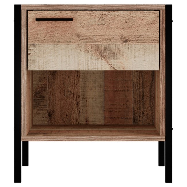 Rustic Oak Industrial Bedside Table with Drawer - Hoxton - LPD