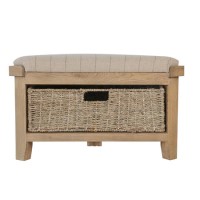 Cream Corner Hall Bench with Wicker Basket