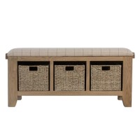 Smoked Oak Hall Bench with Wicker Baskets