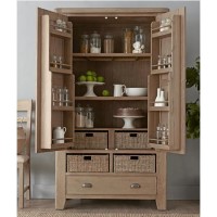 Smoked Oak Kitchen Larder with Wicker Baskets 