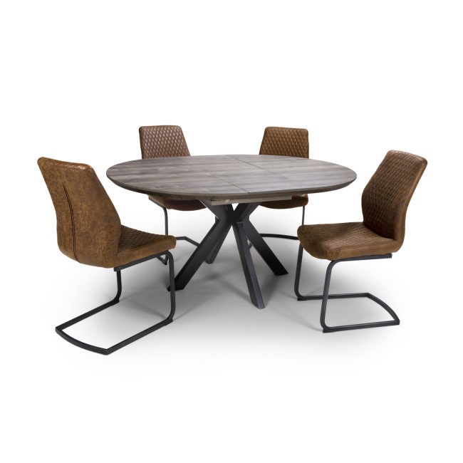 Grey Wood Effect Round Extendable Dining Table - Seats 4 - 6 - Manhattan