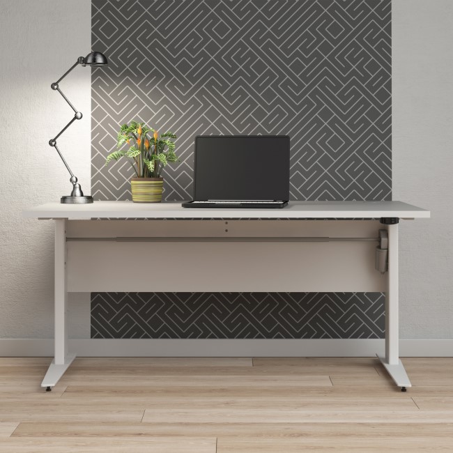 White Wooden Standing Desk with Electric Control  - Prima