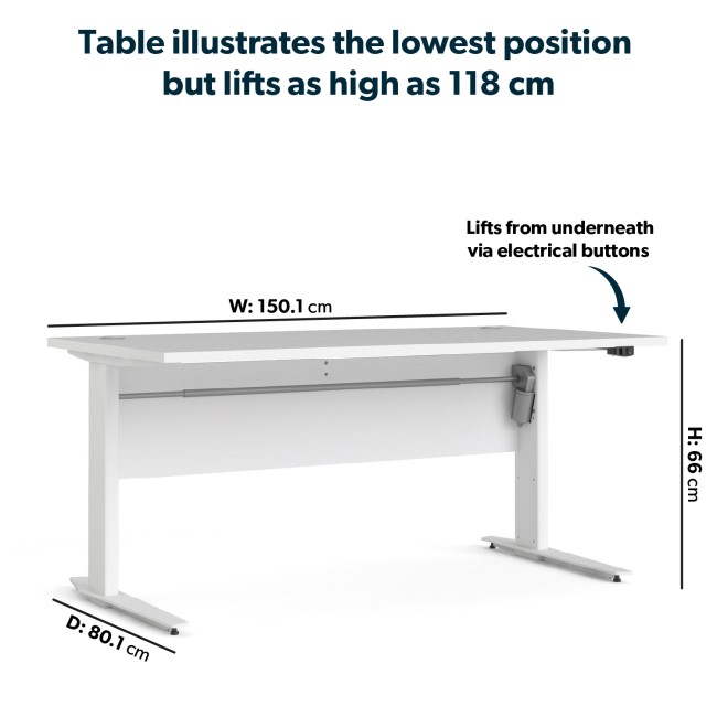 White Wooden Standing Desk with Electric Control  - Prima