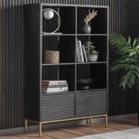 Tall Black Open Shelf Unit with 2 Doors - Caspian House