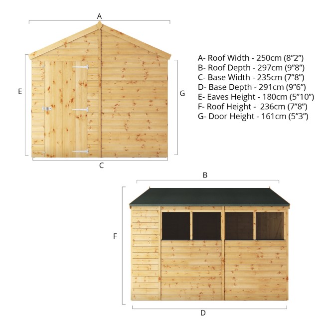 Mercia 10 x 8ft Wooden Shiplap Reverse Apex Shed