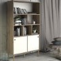 Tall White and Oak Bookcase with Sliding Doors - Rome