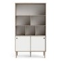 Tall White and Oak Bookcase with Sliding Doors - Rome