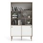 Tall White and Oak Bookcase with Sliding Doors - Rome