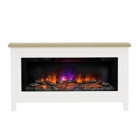 Be Modern Poulton White Freestanding Electric Fireplace Suite with Realistic Log Fuel Bed