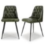 Set Of 2 Real Leather Green Dining Chair with Quilted Back - Jaxson