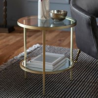 Round Gold Glass Top Side Table with Storage - Hudson