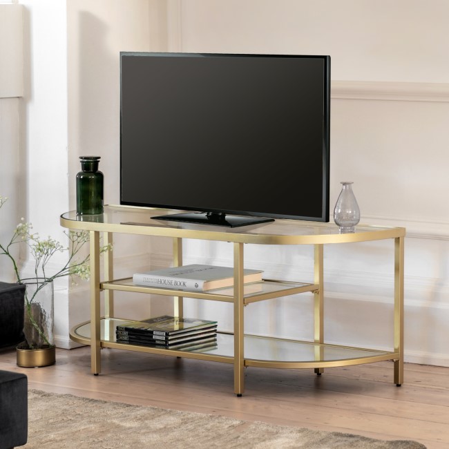 Small Gold Glass TV Stand with Shelves - TV's up to 50" - Hudson