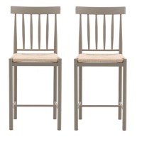 Eton Set of 2 Solid Oak Bar Stools with Woven Seats Sage Green - Caspian House