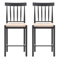 Eton Set of 2 Solid Oak Bar Stools with Woven Seats Navy - Caspian House