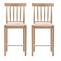 Eton Set of 2 Solid Oak Bar Stools with Woven Seats Natural - Caspian House