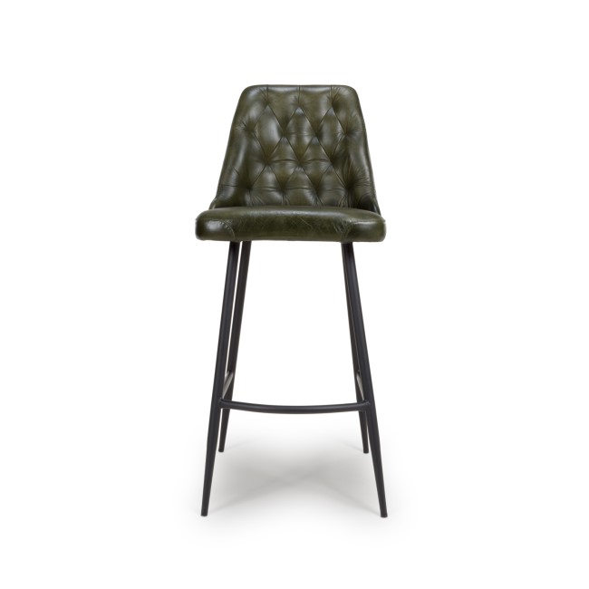 Set Of 2 Leather Green Kitchen Stools with Quilted back- Jaxson