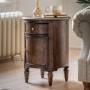 Round Walnut Side Table with Storage Cupboard and Drawer - Madie