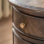 Round Walnut Side Table with Storage Cupboard and Drawer - Madie