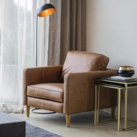 Brown Leather Traditional Armchair - Caspian House