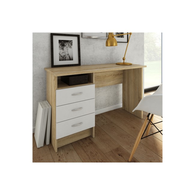 Oak Desk with 3 Drawers in White - Function Plus 