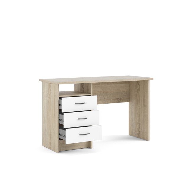 Oak Desk with 3 Drawers in White - Function Plus 