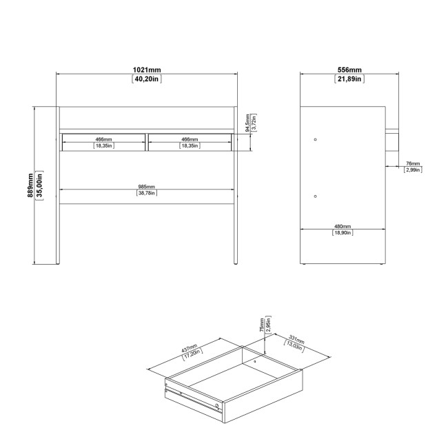 Oak & White Desk with Drawers - Function Plus 