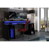 Wide Black Gaming Desk with Colour Changing LED - Tezaur