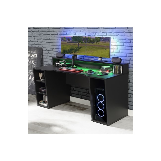 Black Gaming Desk 2 Shelves with Colour Changing LED - Tezaur