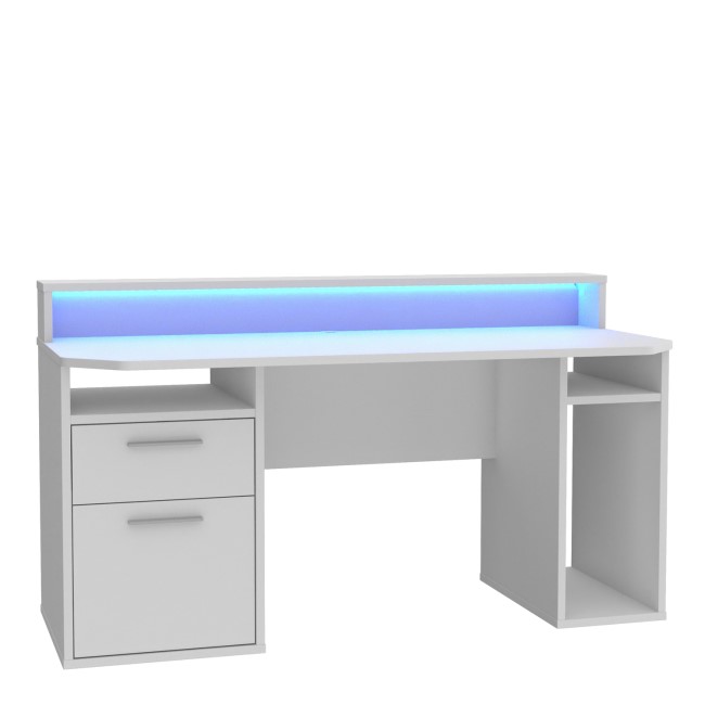 White Gaming Desk with Colour Changing LED - Tezaur