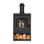 Adam Bio Ethanol Stove with Log Storage in Charcoal Grey with Angled Stove Pipe