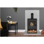 Adam Bio Ethanol Stove with Log Storage in Charcoal Grey with Angled Stove Pipe