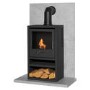 Acantha Tile & Hearth Set in Concrete Effect with OKO S1 Stove Log Store & Angled Pipe