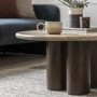 Round Travertine Coffee Table with Mango wood Legs - Trevi - Caspian House 