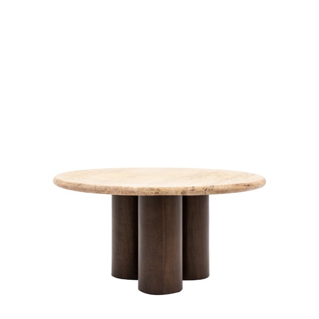 Round Travertine Coffee Table with Mango wood Legs - Trevi - Caspian House 