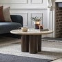 Round Travertine Coffee Table with Mango wood Legs - Trevi - Caspian House 