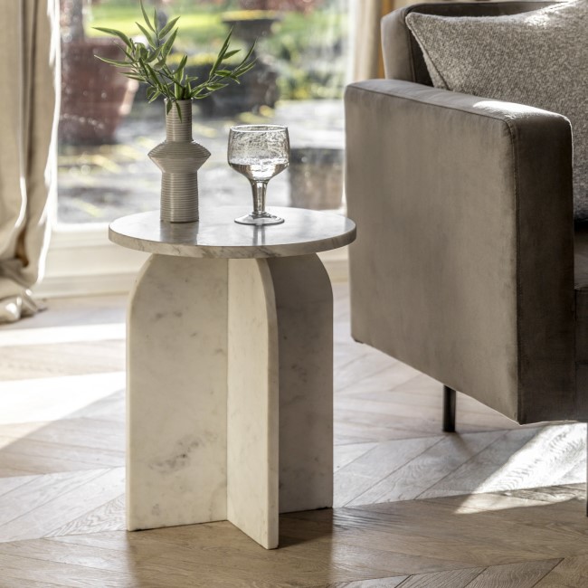 Marble Side Table White - Amalfi - Caspian House 