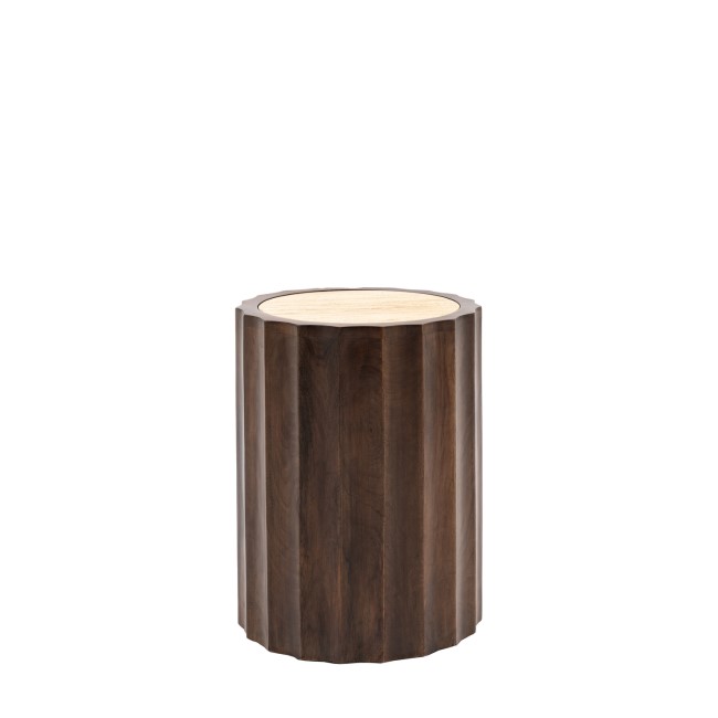 Mango Wood Side Table with Travertine Top - Cascia - Caspian House