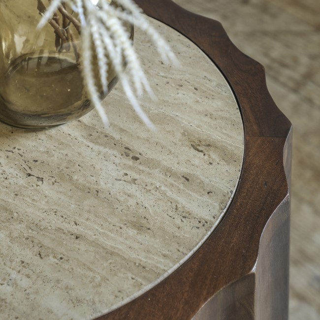 Mango Wood Side Table with Travertine Top - Cascia - Caspian House