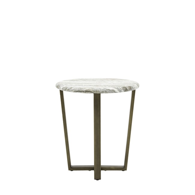 Marble Effect Green Round Side Table with Brass Legs - Lusso - Caspian House 