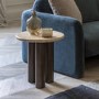 Round Travertine Side Table with Mango wood Legs - Trevi - Caspian House 