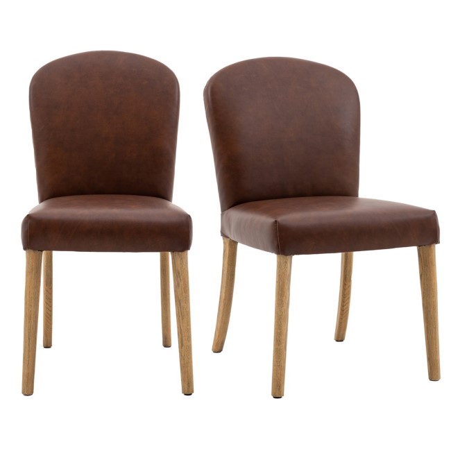 Set of 2 Brown Leather Dining Chairs - Hinton - Caspian House