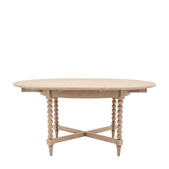 Round Oak Extendable Dining Table with Bobbin Detail seats 6 - Artisan - Caspian House 