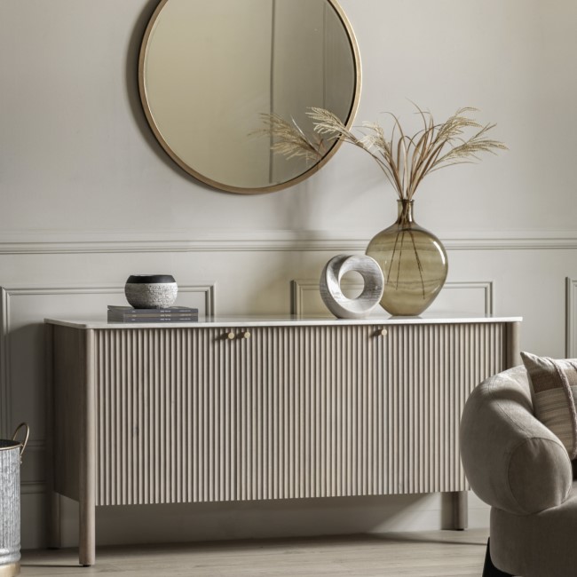 Mango Wood Fluted Sideboard with Marble Top - Marmon - Caspian Hosue 