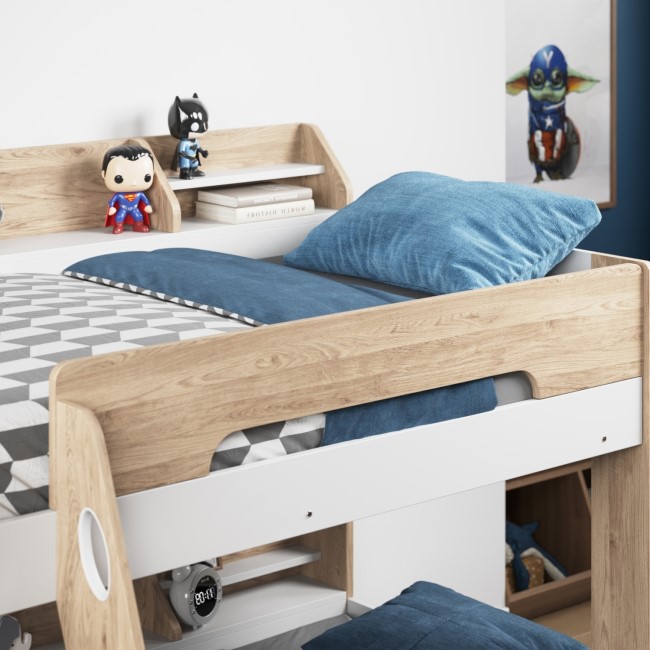 Oak Triple Sleeper Bunk Bed With Storage Drawer - Flick - Flair