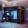 High Sleeper Gaming Bed with Desk and Wardrobe Storage in Black - Shuttle - Flair