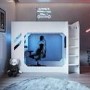 High Sleeper Gaming Bed with Desk and Wardrobe Storage in White - Shuttle - Flair