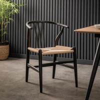 Set of 2 Wishbone back Black Dining Chairs -Sloan - Capian House